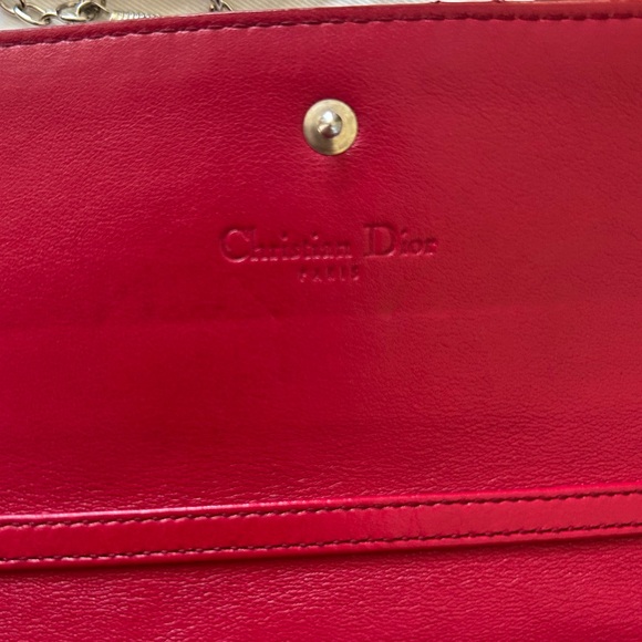 Lady Dior Cannage Quilted Cherry Red Patent Leather Calfskin Wallet Bag & Chain - Picture 12 of 17